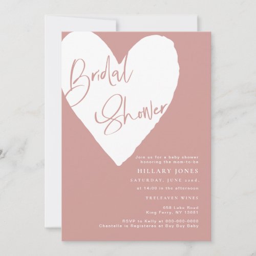 Dusty Pink Rose heart Bridal Shower Invitation