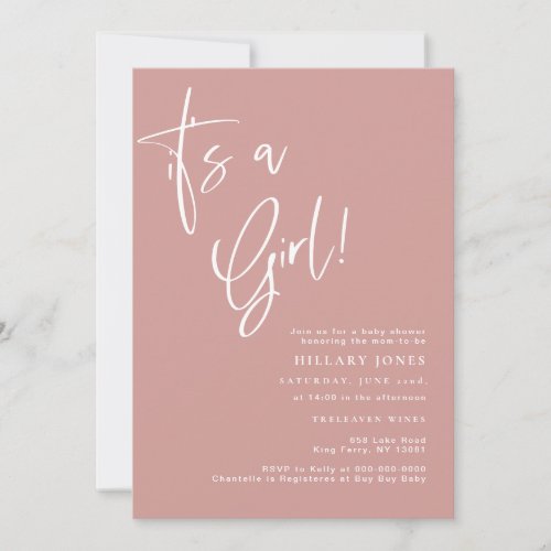 Dusty Pink Rose Its a girl Baby Shower Invitation