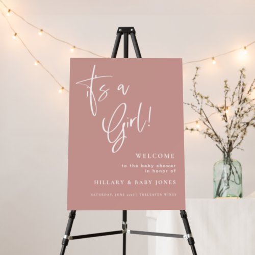 Dusty Pink Rose Its a Girl Baby Shower Welcome Foam Board