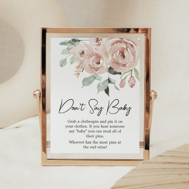 Dusty Pink Rose It's a Girl Don't Say Baby Poster (It's a Girl Dusty Pink Rose Baby Shower Don't Say Baby Sign)
