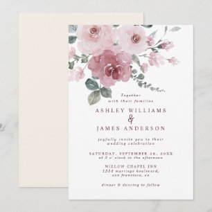 Dusty Pink Rose Ivory Wedding Invitation