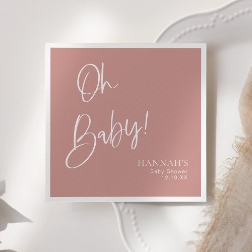 Dusty Pink Rose Oh Baby Baby Shower Napkins