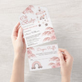 Dusty Pink Rose Pampas Boho Rainbow Baby Shower All In One Invitation (Tearaway)