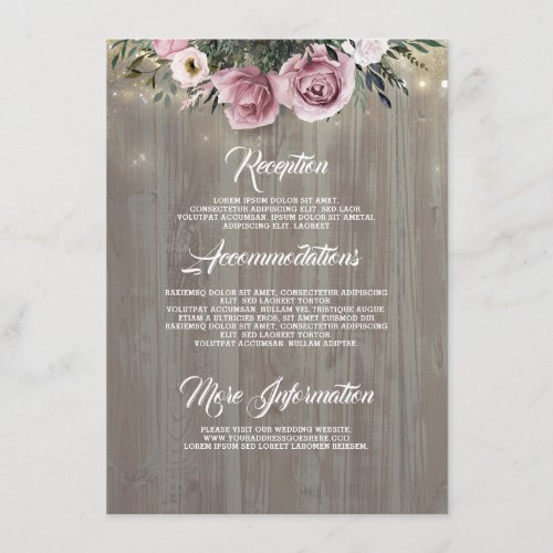 Dusty Pink Rose Rustic Country Wedding Details Enclosure Card