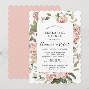 Dusty Pink Rose Rustic Floral Rehearsal Dinner Inv Invitation