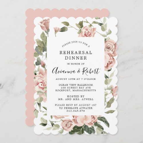 Dusty Pink Rose Rustic Floral Rehearsal Dinner Inv Invitation