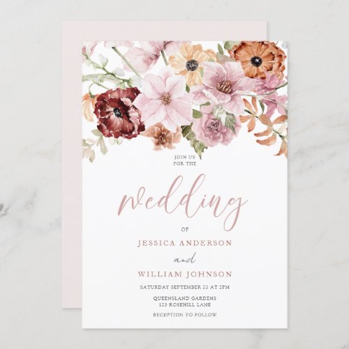 Dusty Pink Rose Watercolor Florals Wedding Invitation