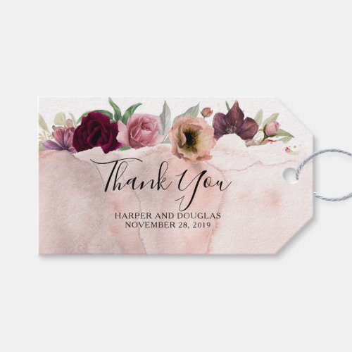 Dusty Pink Rose Watercolor Vintage Wedding Gift Tags
