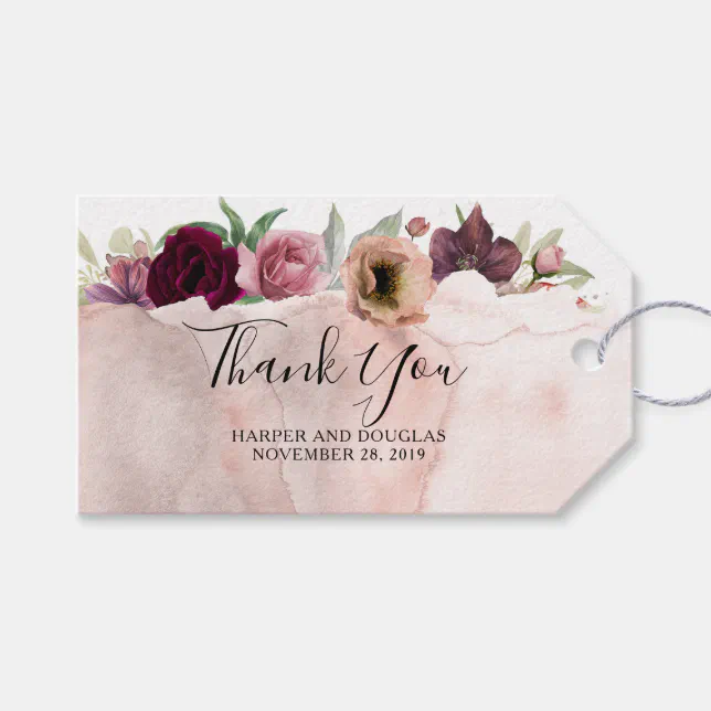 Dusty Pink Rose Watercolor Vintage Wedding Gift Tags | Zazzle
