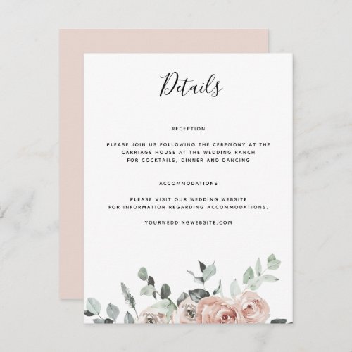 Dusty Pink Rose Wedding Details Enclosure Card