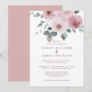 Dusty Pink Rose Wedding Invitation