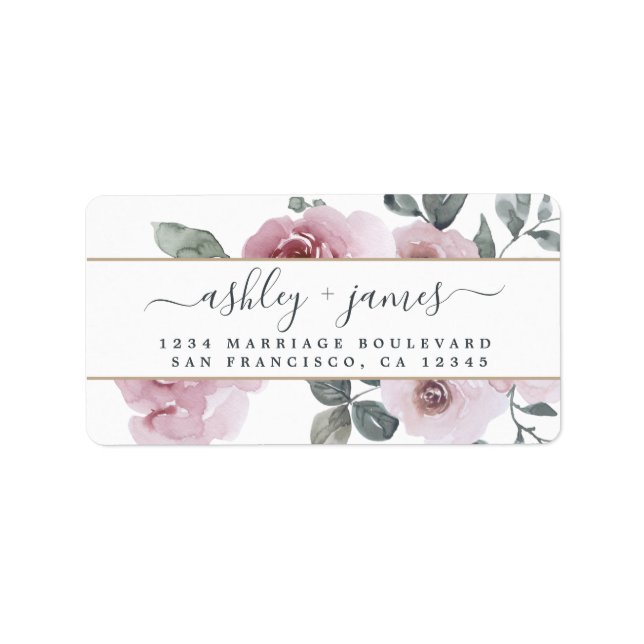 Dusty Pink Rose Wedding Return Address Lab Label (Front)