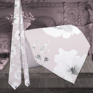 Dusty Pink Rose White Garden Peony Wedding Neck Tie
