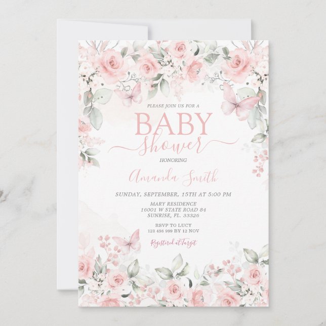 Dusty Pink Roses Baby Shower invitation (Front)