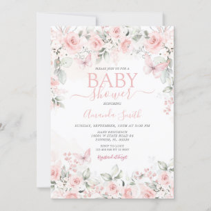Dusty Pink Roses Baby Shower invitation