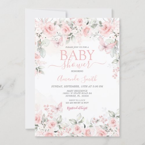 Dusty Pink Roses Baby Shower invitation