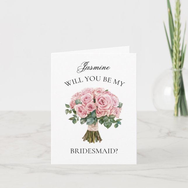 Dusty Pink Roses Bouquet Bridesmaid Proposal Invitation (Front)