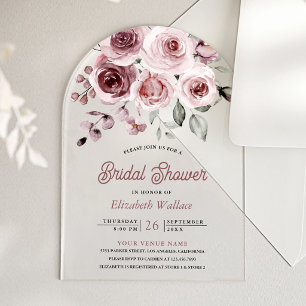 Dusty Pink Roses Bridal Shower Acrylic Invitations