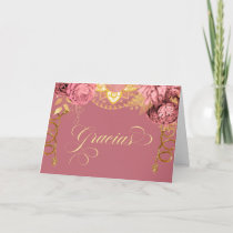 Dusty Pink Roses Elegant Charro Western Spanish Thank You Card