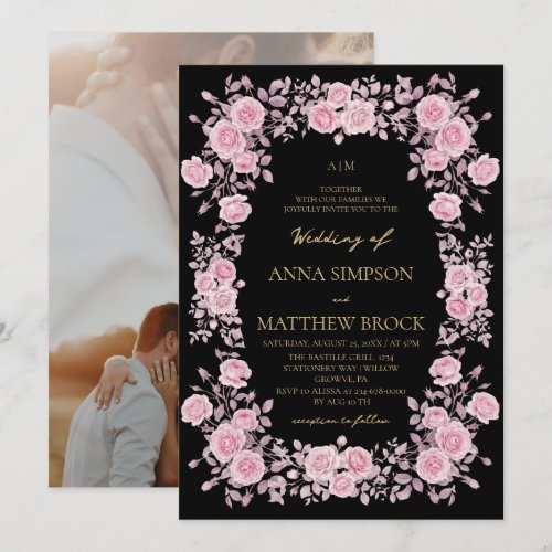 Dusty Pink Roses Elegant Floral Frame Wedding  Invitation