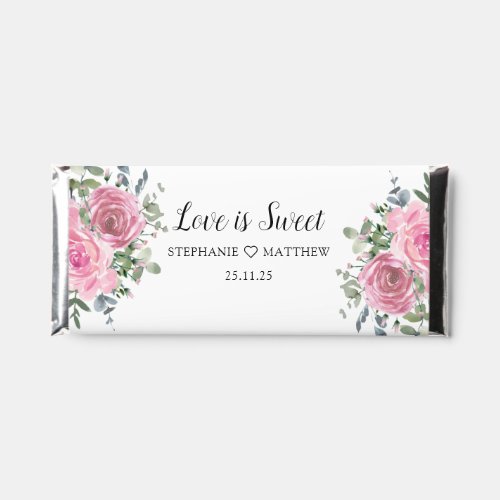 Dusty Pink Roses Eucalyptus Botancial Wedding Hershey Bar Favors