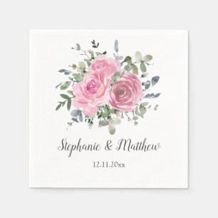Dusty Pink Roses Eucalyptus Botanical Wedding Napkins