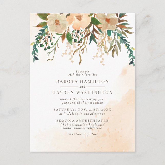 Dusty Pink Roses Greenery Watercolor Wedding Invitation Postcard (Front)