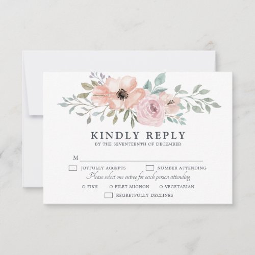 Dusty Pink Roses Midsummer Floral Bloom RSVP Card