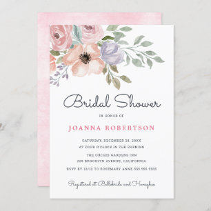Dusty Pink Roses Midsummer Floral Bridal Shower Invitation