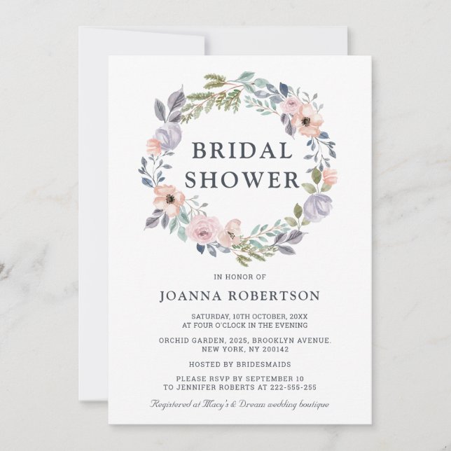 Dusty Pink Roses Midsummer Floral Bridal Shower Invitation (Front)