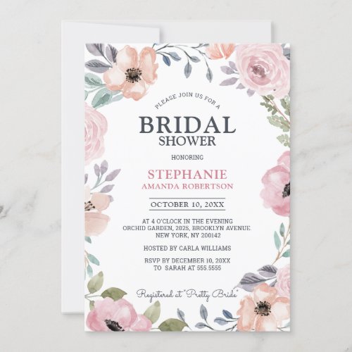 Dusty Pink Roses Midsummer Floral Bridal Shower Invitation