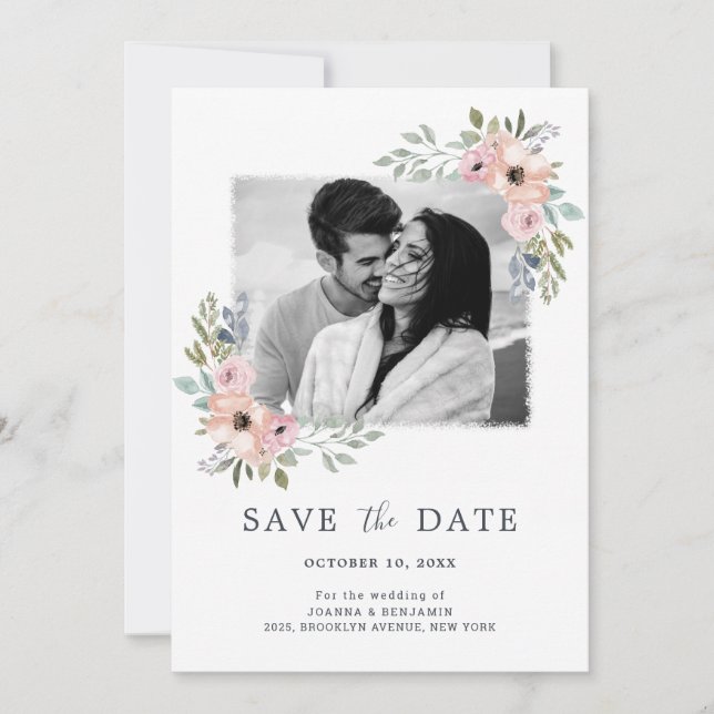 Dusty Pink Roses Midsummer Floral Save the Date (Front)