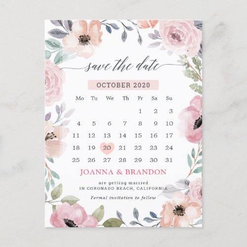 Dusty Pink Roses Midsummer Floral Save the Date Announcement Postcard