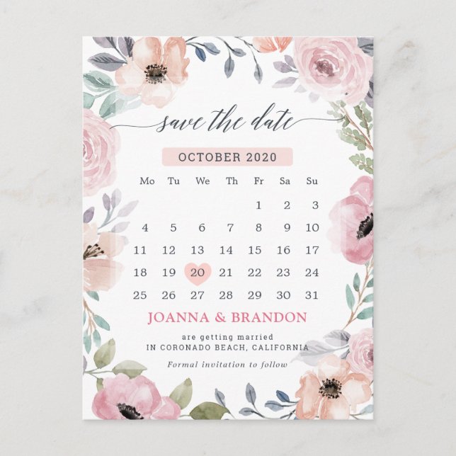 Dusty Pink Roses Midsummer Floral Save the Date Announcement Postcard (Front)