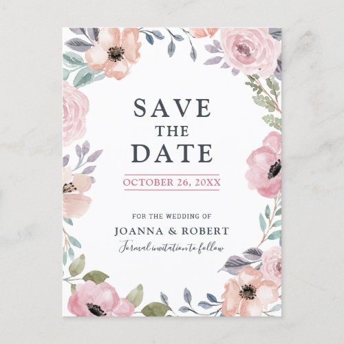 Dusty Pink Roses Midsummer Floral Save the Date Announcement Postcard