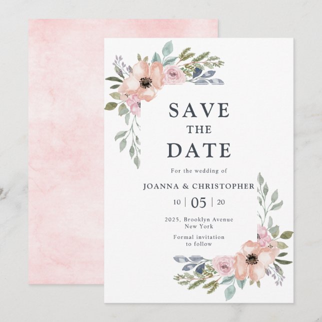 Dusty Pink Roses Midsummer Floral Save the Date Invitation (Front/Back)