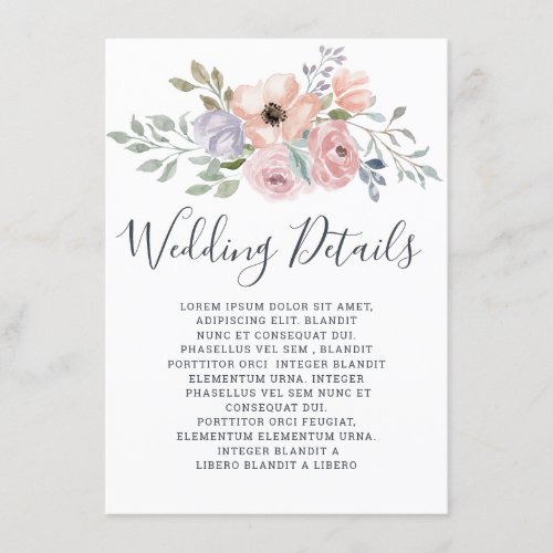 Dusty Pink Roses Midsummer Floral Wedding details Enclosure Card