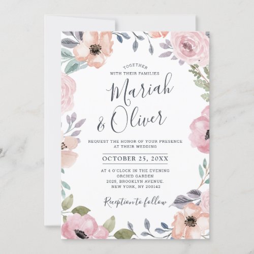 Dusty Pink Roses Midsummer Floral Wedding Invitation