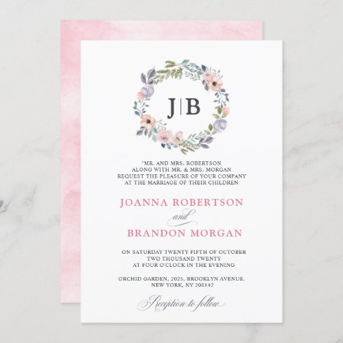 Dusty Pink Roses Midsummer Floral Wedding Invitation