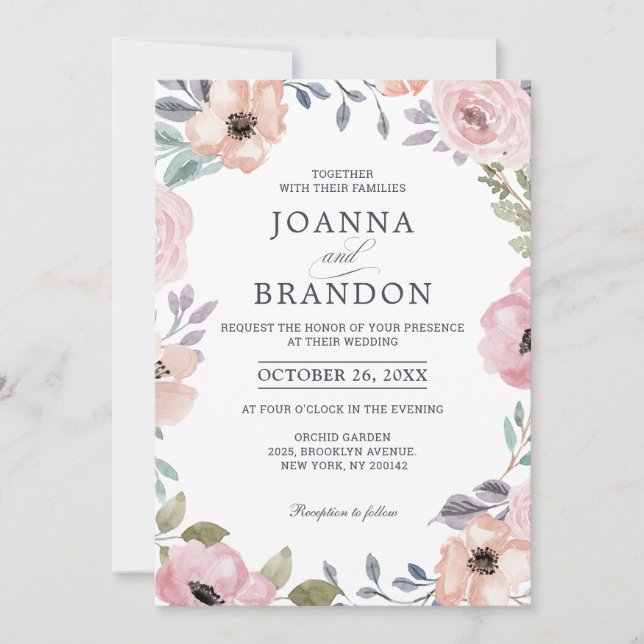 Dusty Pink Roses Midsummer Floral Wedding Invitation (Front)