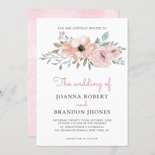 Dusty Pink Roses Midsummer Floral Wedding Invitation