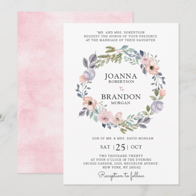 Dusty Pink Roses Midsummer Floral Wedding Invitation (Front/Back)