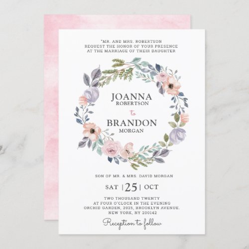 Dusty Pink Roses Midsummer Floral Wedding Invitation