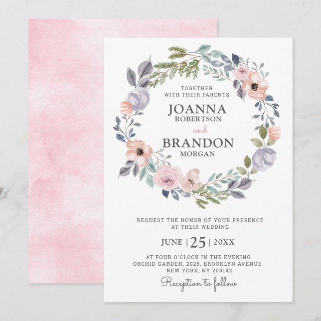 Dusty Pink Roses Midsummer Floral Wedding Invitation (Front/Back)
