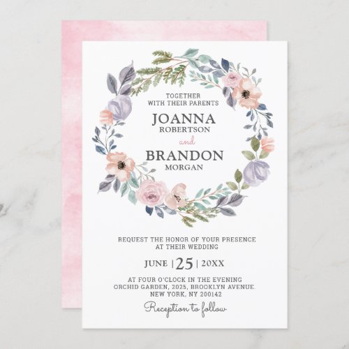 Dusty Pink Roses Midsummer Floral Wedding Invitation