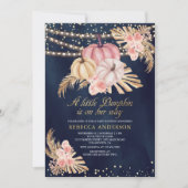Dusty Pink Roses Pumpkin Pampas Navy Baby Shower Invitation (Front)