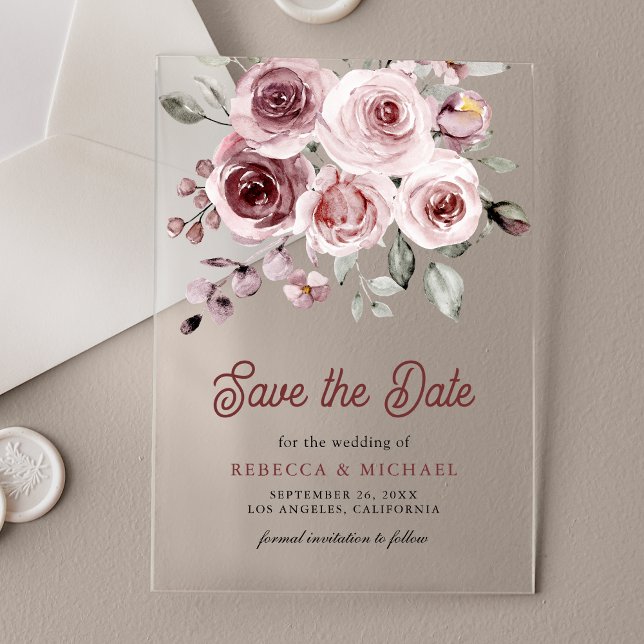 Dusty Pink Roses Wedding Save the Date (Creator Uploaded)