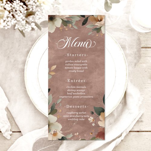 Dusty Pink Rosewood Cottagecore Floral Wedding Menu