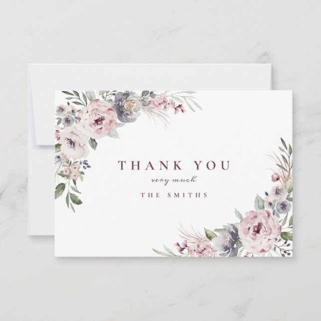 Dusty pink rustic boho floral thank you card (Front)