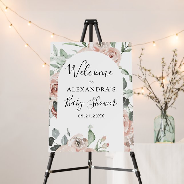 Dusty Pink Sage Green Floral Baby Shower Foam Board (In Situ (Stand))